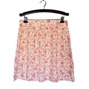 Everly Pink on Ivory Ditsy Floral Retro Style Flowy A-Line Skirt sz L